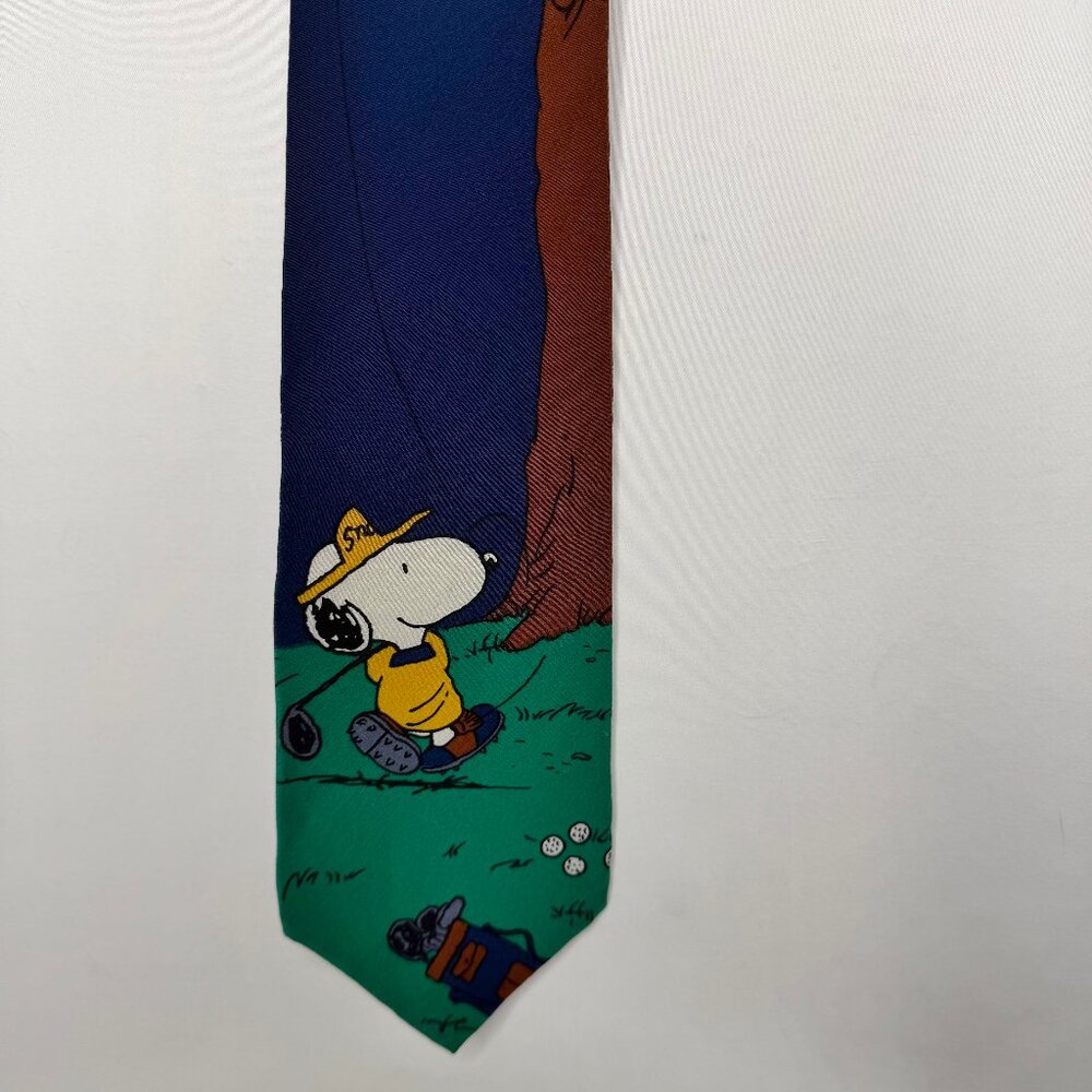 Vintage Peanuts Mens Neck Tie 3 ¾” Snoopy & Woodstock Golf 100% Silk Necktie USA